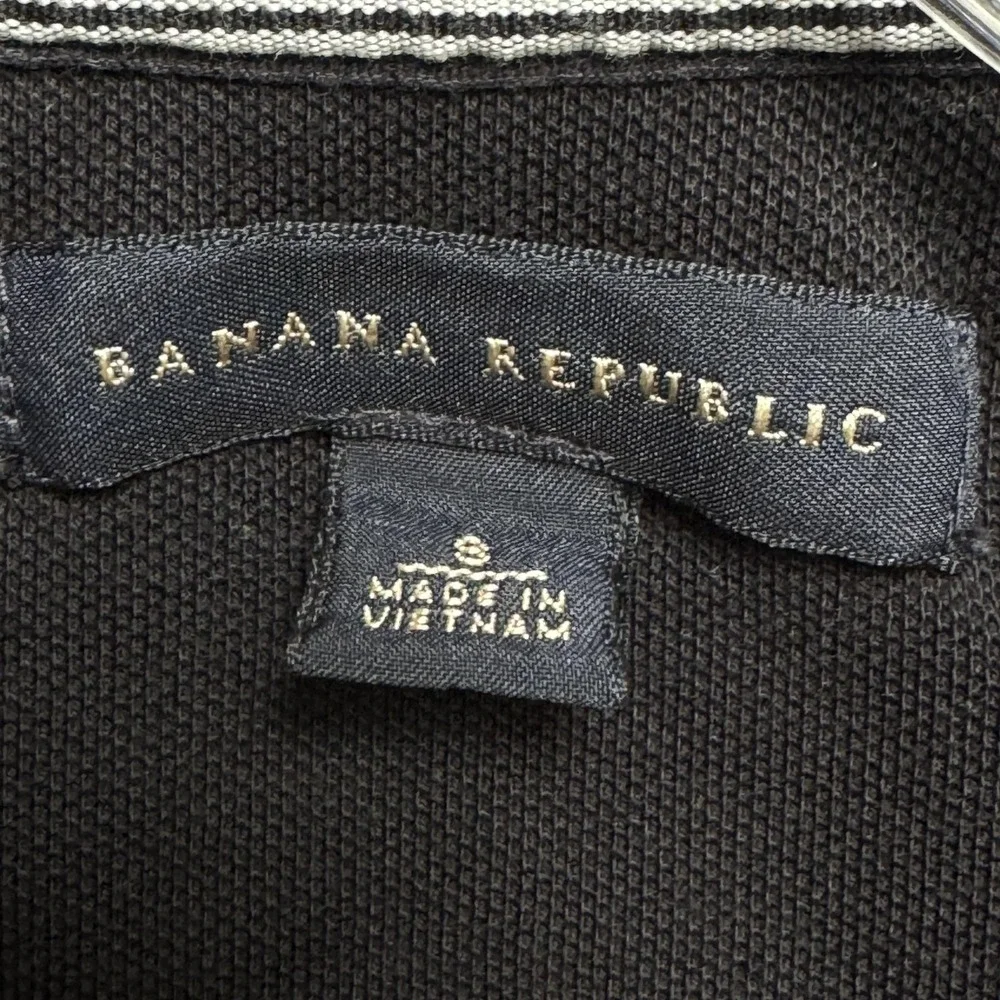 Banana Republic Polo Shirt Mens Small Black‎ Stretch Embroidered Short Sleeve